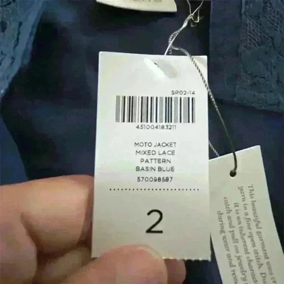 Chico's Women's Moto Jacket Size 2 Blue Open Front Lace Sleeves - Picture 3 of 10